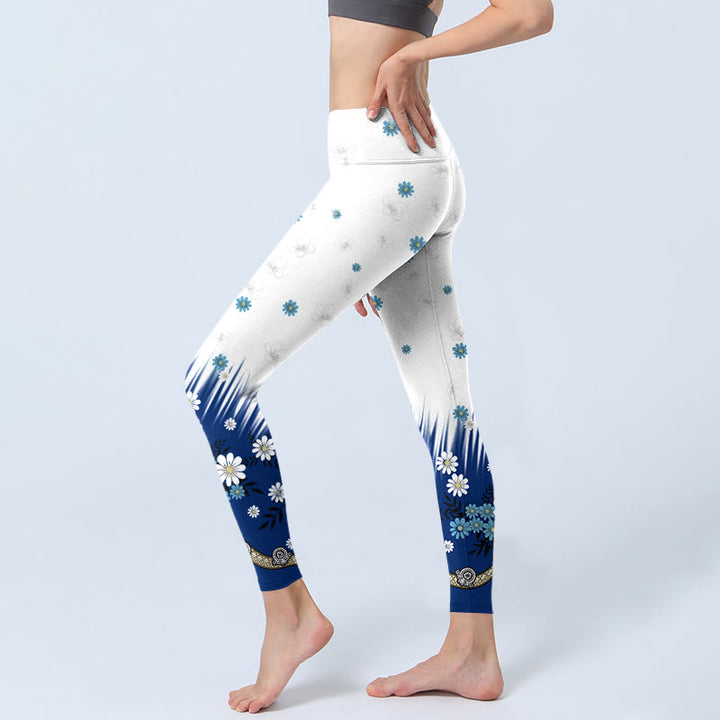 Buddha Stones, weiße Blumen, Grasblätter, Musterdruck, Gym-Leggings, Damen-Yogahose - image 3