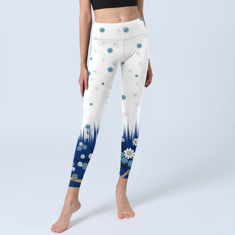 Buddha Stones, weiße Blumen, Grasblätter, Musterdruck, Gym-Leggings, Damen-Yogahose - image 5