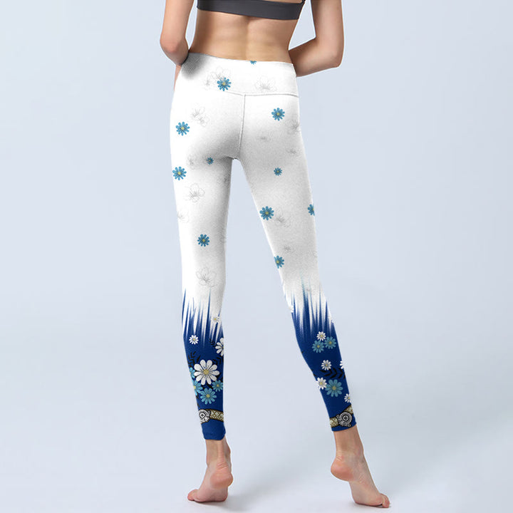 Buddha Stones, weiße Blumen, Grasblätter, Musterdruck, Gym-Leggings, Damen-Yogahose - image 6