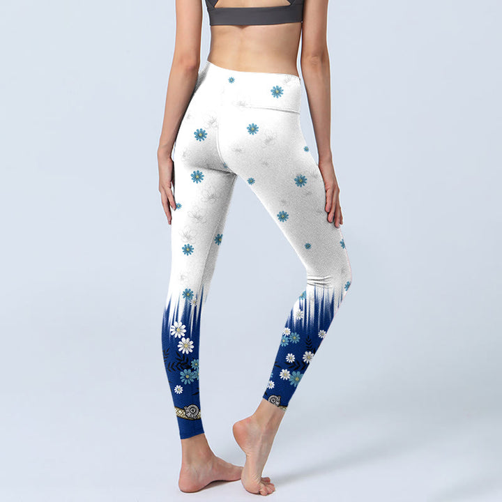 Buddha Stones, weiße Blumen, Grasblätter, Musterdruck, Gym-Leggings, Damen-Yogahose - image 5