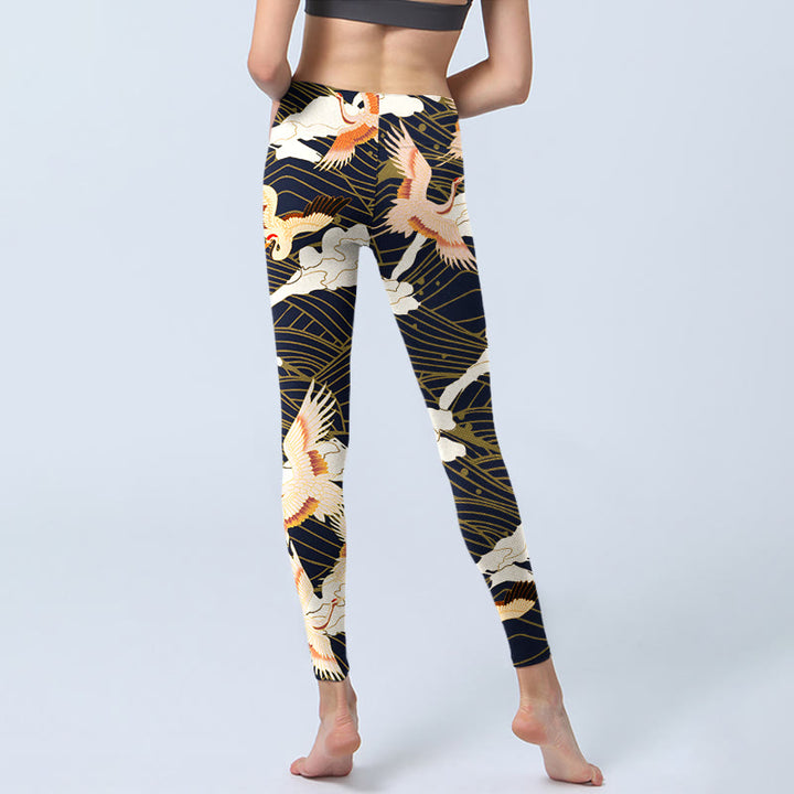 Buddha Stones, Mandschurenkraniche, Wolken, Meereswellenmuster, Druck, Fitnessstudio-Leggings, Damen-Yogahose - image 7