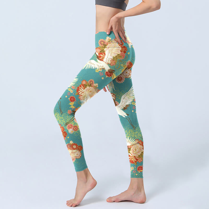 Buddha Stones, Mandschurenkraniche, Pfingstrosen, Blumen, Schmetterlingsmuster, Druck, Gym-Leggings, Damen-Yogahose - image 2