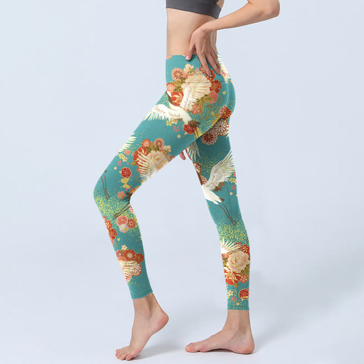 Buddha Stones, Mandschurenkraniche, Pfingstrosen, Blumen, Schmetterlingsmuster, Druck, Gym-Leggings, Damen-Yogahose - image 2