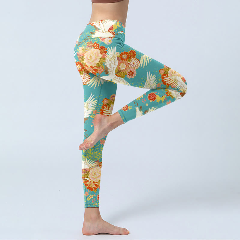 Buddha Stones, Mandschurenkraniche, Pfingstrosen, Blumen, Schmetterlingsmuster, Druck, Gym-Leggings, Damen-Yogahose - image 3