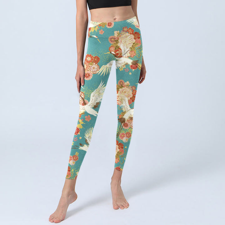 Buddha Stones, Mandschurenkraniche, Pfingstrosen, Blumen, Schmetterlingsmuster, Druck, Gym-Leggings, Damen-Yogahose - image 5