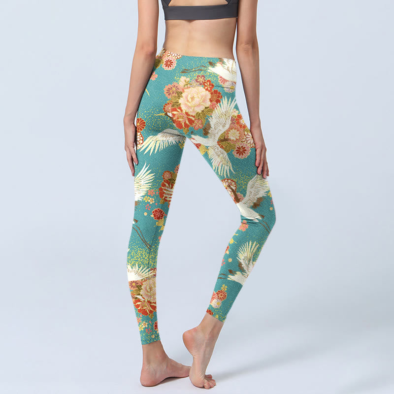 Buddha Stones, Mandschurenkraniche, Pfingstrosen, Blumen, Schmetterlingsmuster, Druck, Gym-Leggings, Damen-Yogahose - image 4