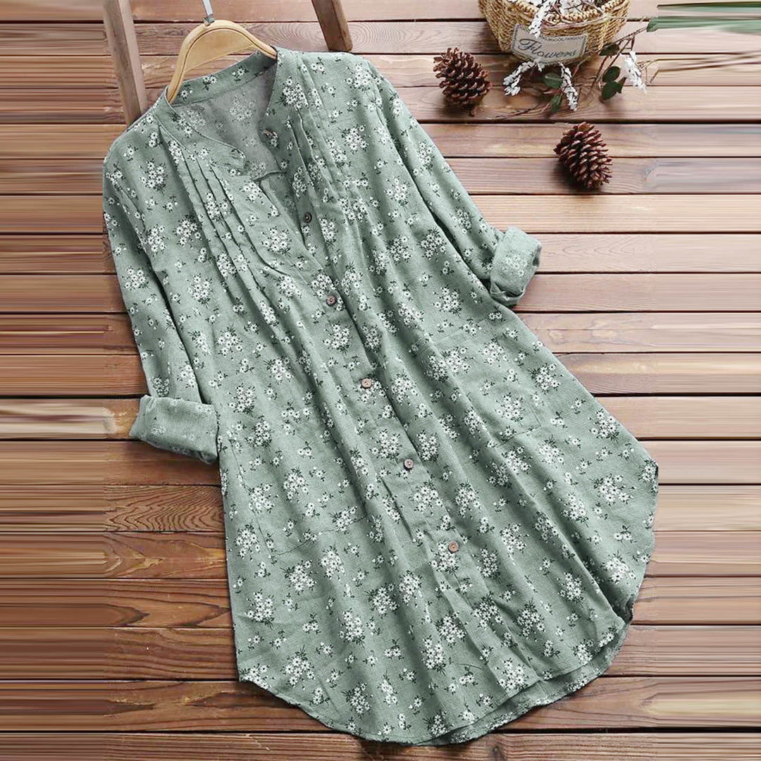 Buddha Stones Florals Knöpfe Langarm Baumwolle Damen Shirt - HellMeerGrün - US8-10， UK/AU12-14，EU40-42 (2XL) - image 1