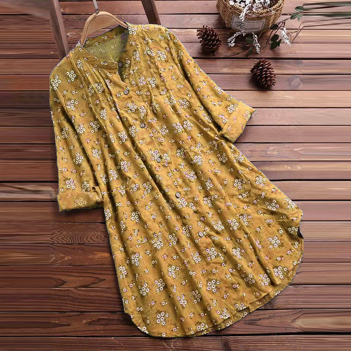 Buddha Stones Florals Knöpfe Langarm Baumwolle Damen Shirt - Goldrute - US8-10， UK/AU12-14，EU40-42 (2XL) - image 4