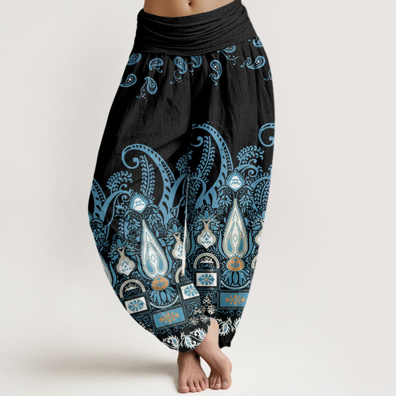 Buddha Stones Damen Haremshose mit Paisley-Blumenmuster und elastischer Taille - Schwarz - US22， UK/AU26，EU54 (6XL) - image 1