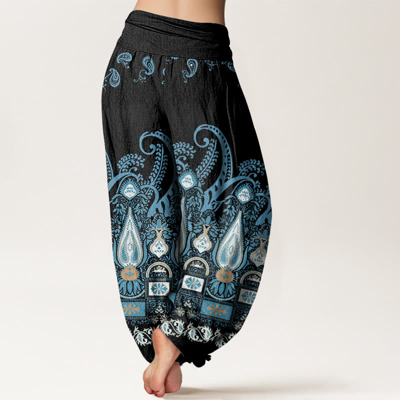 Buddha Stones Damen Haremshose mit Paisley-Blumenmuster und elastischer Taille - image 2