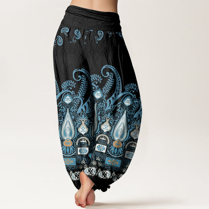 Buddha Stones Damen Haremshose mit Paisley-Blumenmuster und elastischer Taille - image 2