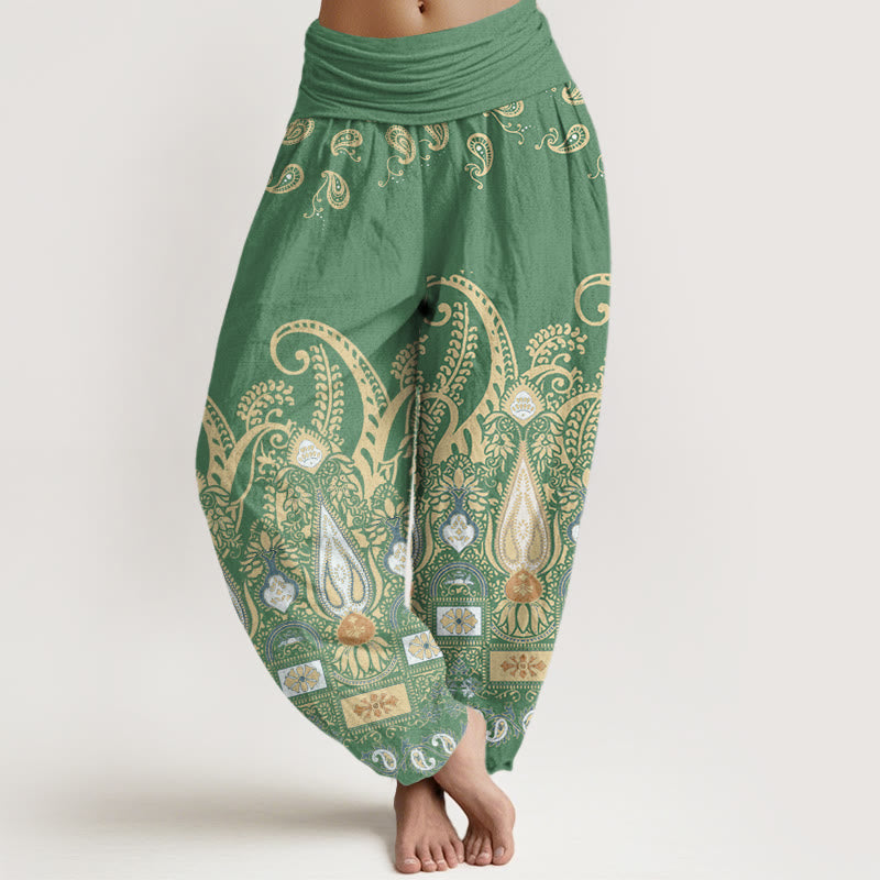 Buddha Stones Damen Haremshose mit Paisley-Blumenmuster und elastischer Taille - MittelMeergrün - US22， UK/AU26，EU54 (6XL) - image 5