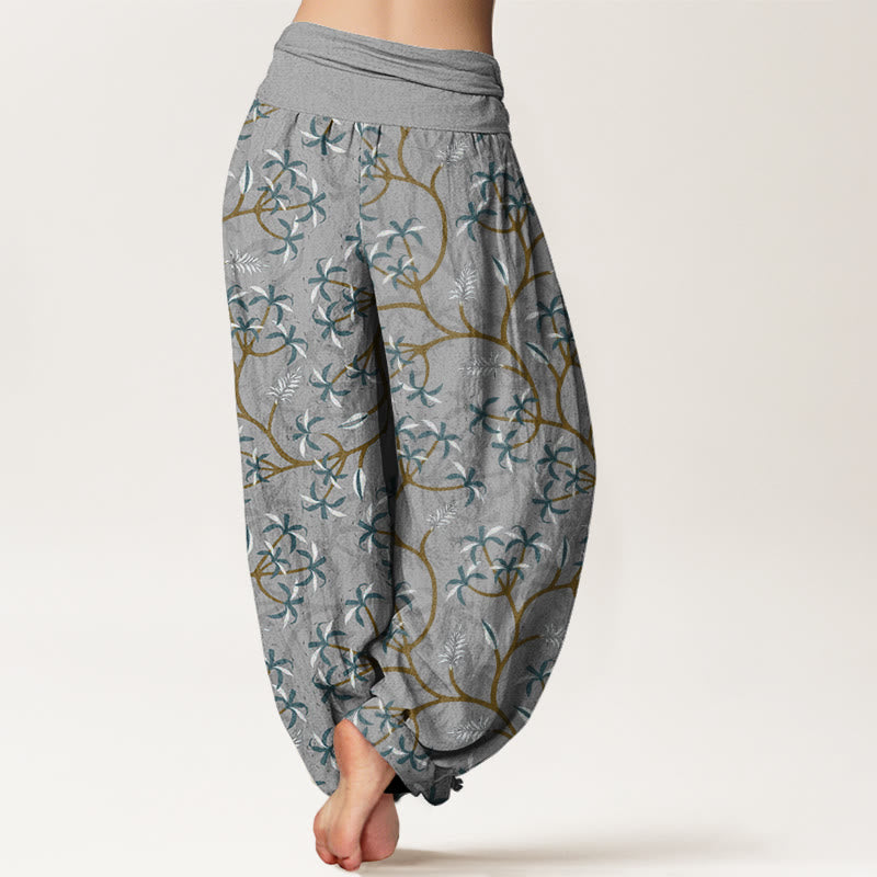 Haremshose mit Buddha Stones, goldenen Zweigen, Blättern und Blumenmuster für Damen, elastische Taille - image 6