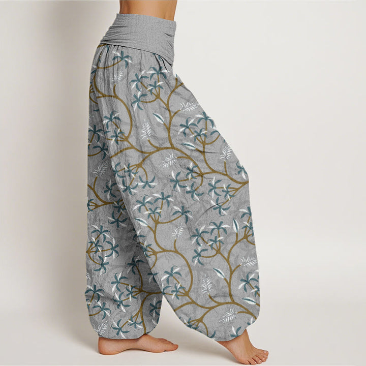 Haremshose mit Buddha Stones, goldenen Zweigen, Blättern und Blumenmuster für Damen, elastische Taille - image 7