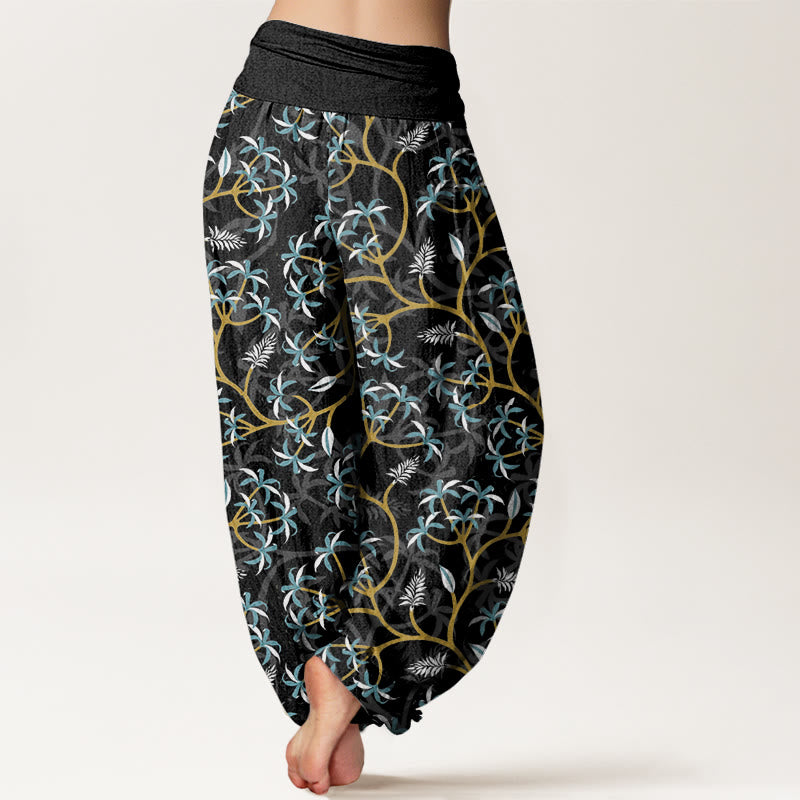 Haremshose mit Buddha Stones, goldenen Zweigen, Blättern und Blumenmuster für Damen, elastische Taille - image 9