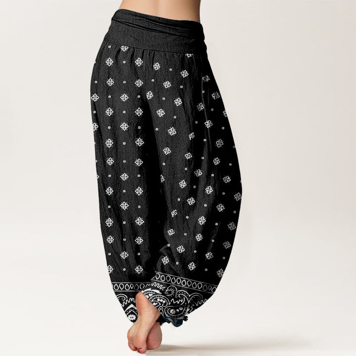 Buddha Stones Paisley Geometrisches Muster Damen Haremshose mit elastischer Taille