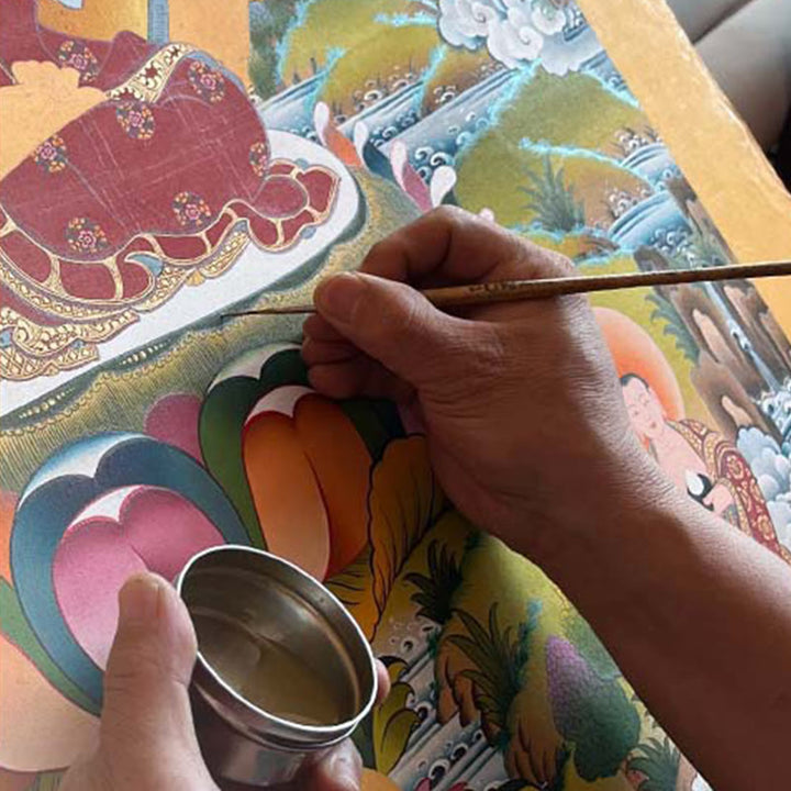 Buddha Stones, tibetisches Thangka-Gemälde, heilende, handgefertigte Dekoration (zufälliger Stil)