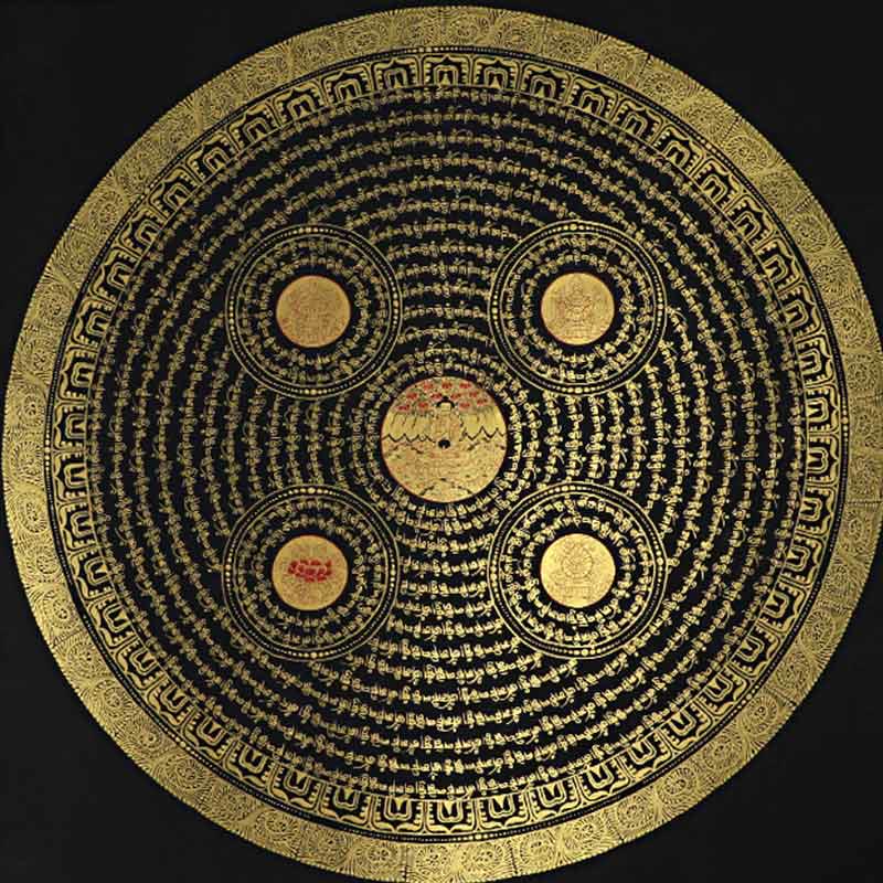 Buddha Stones, tibetisches Thangka-Gemälde, Om Mani Padme Hum, Schrift, handgefertigte Dekoration (zufälliger Stil) - image 7