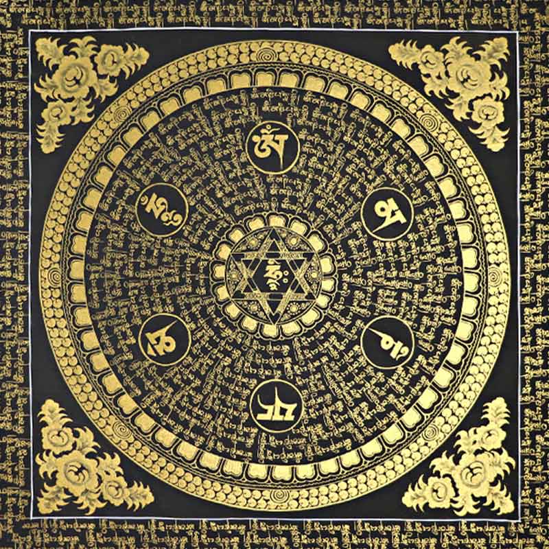 Buddha Stones, tibetisches Thangka-Gemälde, Om Mani Padme Hum, Schrift, handgefertigte Dekoration (zufälliger Stil)
