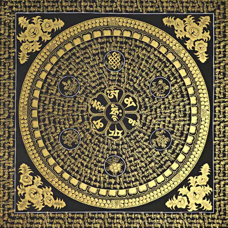 Buddha Stones, tibetisches Thangka-Gemälde, Om Mani Padme Hum, Schrift, handgefertigte Dekoration (zufälliger Stil) - image 8