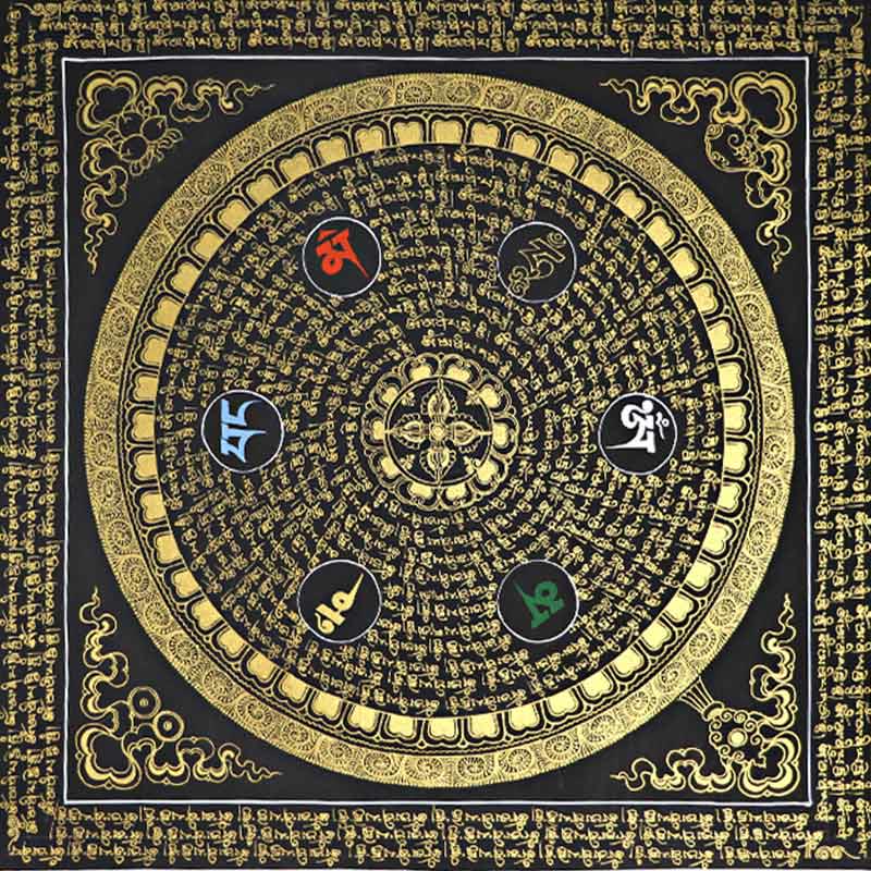 Buddha Stones, tibetisches Thangka-Gemälde, Om Mani Padme Hum, Schrift, handgefertigte Dekoration (zufälliger Stil) - image 11