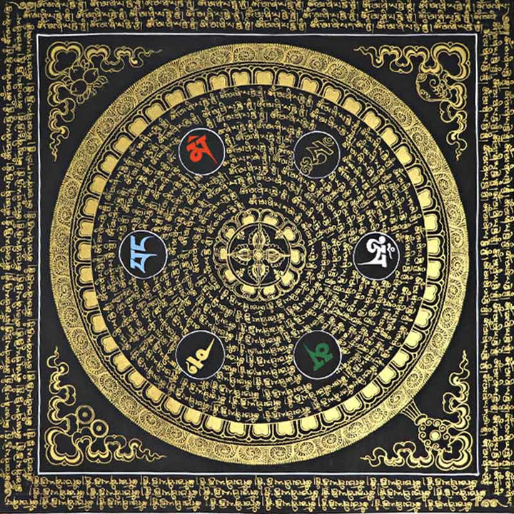 Buddha Stones, tibetisches Thangka-Gemälde, Om Mani Padme Hum, Schrift, handgefertigte Dekoration (zufälliger Stil) - image 11