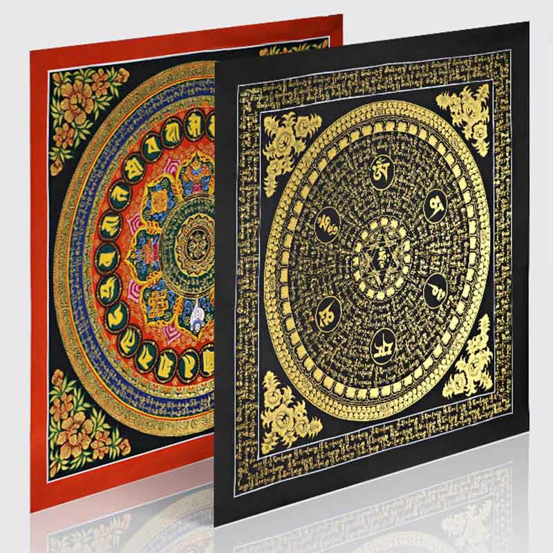 Buddha Stones, tibetisches Thangka-Gemälde, Om Mani Padme Hum, Schrift, handgefertigte Dekoration (zufälliger Stil) - image 3