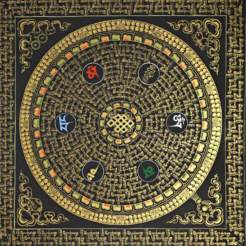 Buddha Stones, tibetisches Thangka-Gemälde, Om Mani Padme Hum, Schrift, handgefertigte Dekoration (zufälliger Stil)