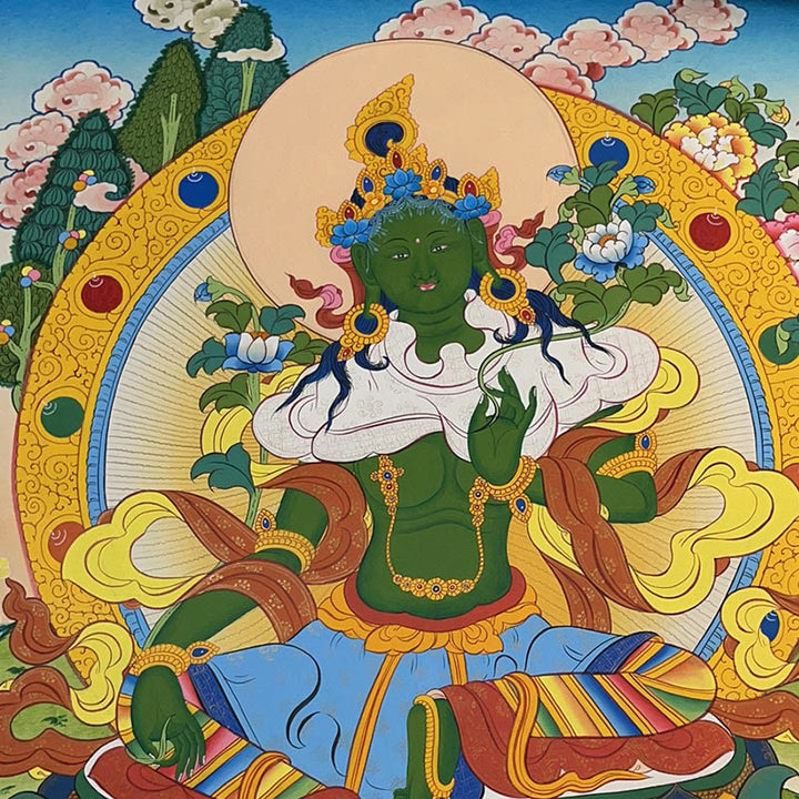 Buddha Stones, tibetisches Thangka-Gemälde, gelber Gott des Reichtums, grüne Tara, Avalokitesvara, handgefertigte Dekoration, Blindbox (zufälliger Stil)