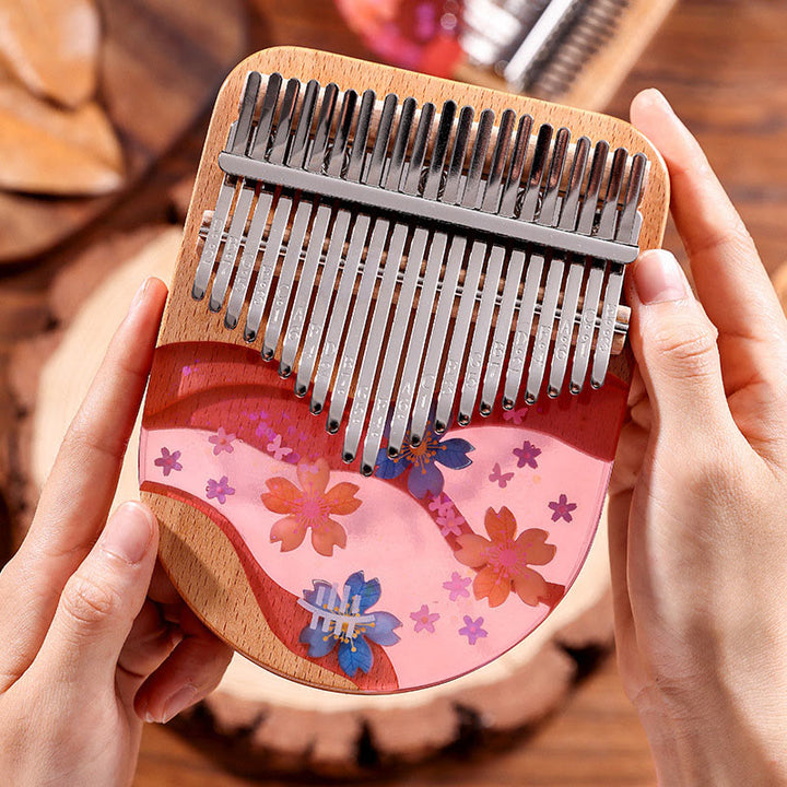 Buddha Stones Kalimba, 17/21 Tasten, Daumenklavier, Buchenholz, rosa Kirsche, tragbares Fingerklavier