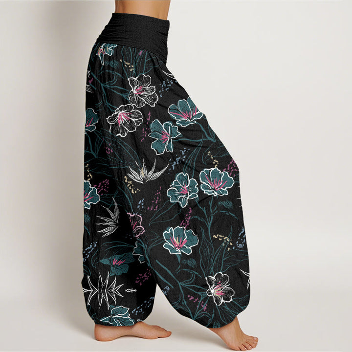 Buddha Stones Lässige Haremshose für Damen mit elastischer Taille und tropischem Blumen-Laubmuster - image 10