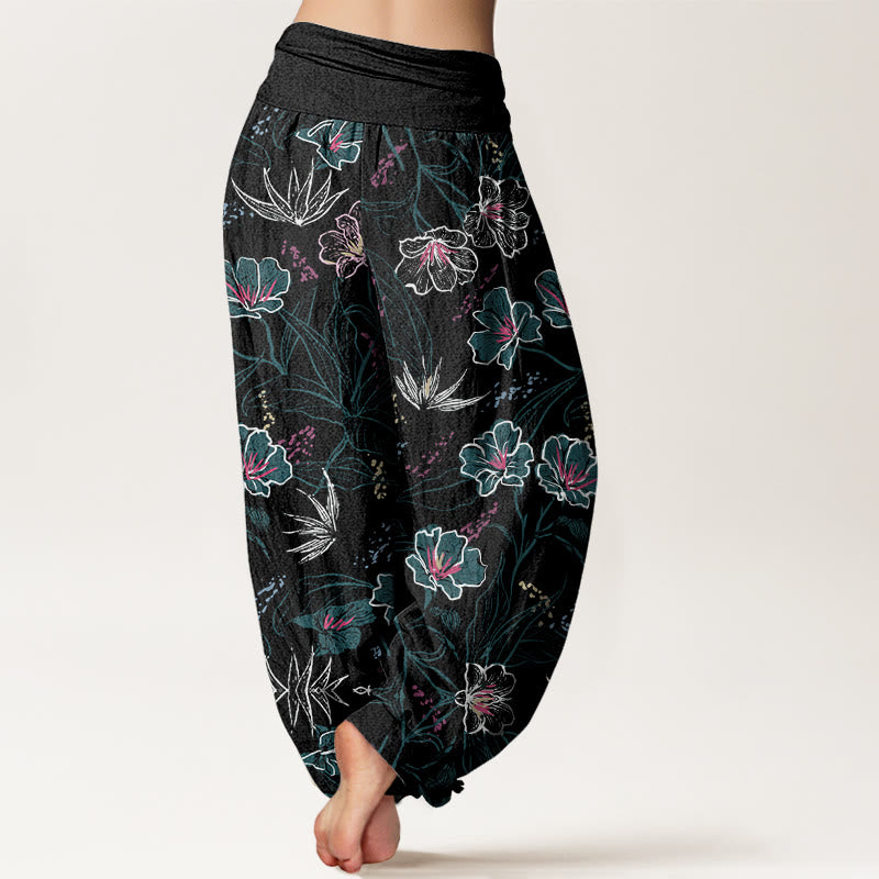 Buddha Stones Lässige Haremshose für Damen mit elastischer Taille und tropischem Blumen-Laubmuster - image 9