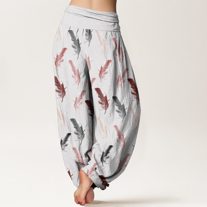 Buddha Stones Lässige Haremshose für Damen mit elastischer Taille und tropischem Blumen-Laubmuster - image 2