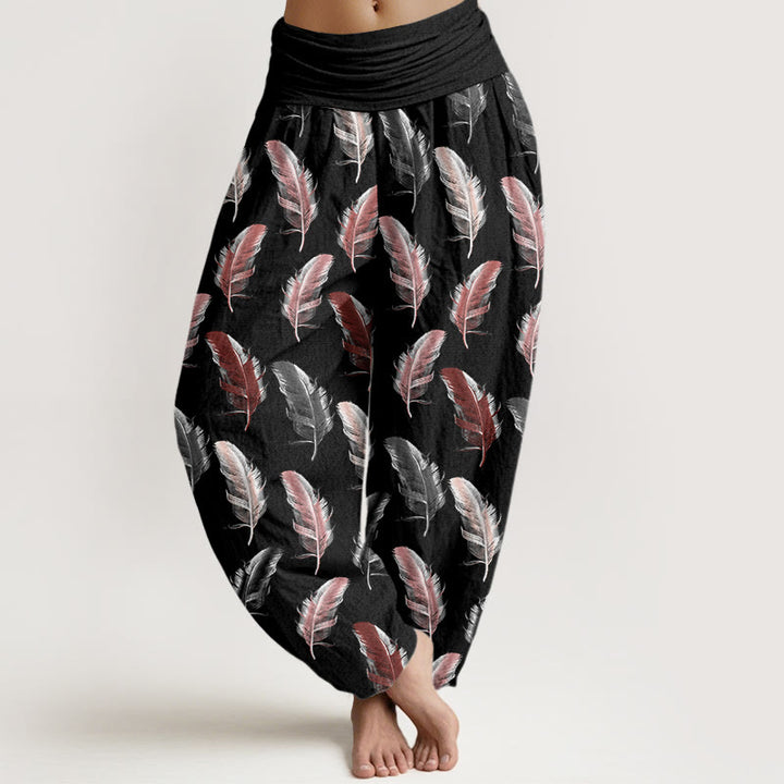 Buddha Stones Lässige Haremshose für Damen mit elastischer Taille und tropischem Blumen-Laubmuster - Schwarz - US22， UK/AU26，EU54 (6XL) - image 5