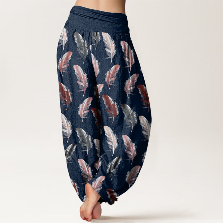 Buddha Stones Lässige Haremshose für Damen mit elastischer Taille und tropischem Blumen-Laubmuster - image 9