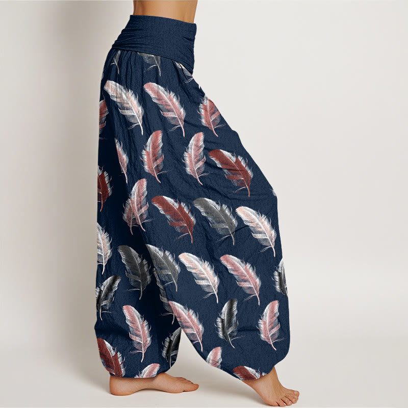 Buddha Stones Lässige Haremshose für Damen mit elastischer Taille und tropischem Blumen-Laubmuster - image 10