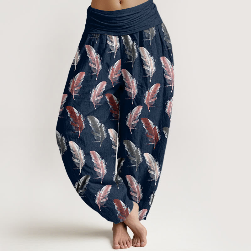 Buddha Stones Lässige Haremshose für Damen mit elastischer Taille und tropischem Blumen-Laubmuster - Mitternachtsblau - US22， UK/AU26，EU54 (6XL) - image 8