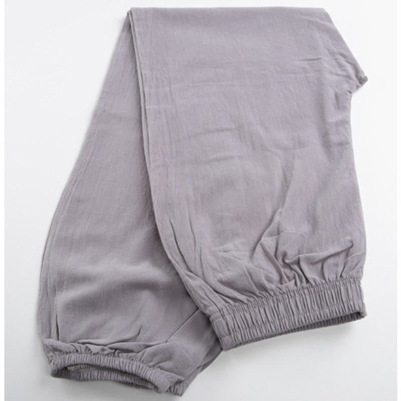 Buddha Stones Sommer-Trainingshose, einfarbig, Unisex, elastische Taille, Tai Chi, Qigong, mit Taschen - image 3
