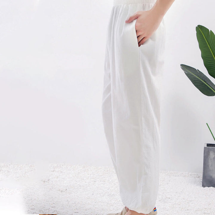 Buddha Stones Sommer-Trainingshose, einfarbig, Unisex, elastische Taille, Tai Chi, Qigong, mit Taschen - image 6