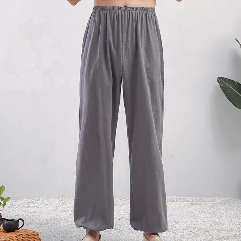 Buddha Stones Sommer-Trainingshose, einfarbig, Unisex, elastische Taille, Tai Chi, Qigong, mit Taschen - Grauer Mann - 3XL– PASSEND FÜR US/ UK/ AU/ EU– 2XL - image 1