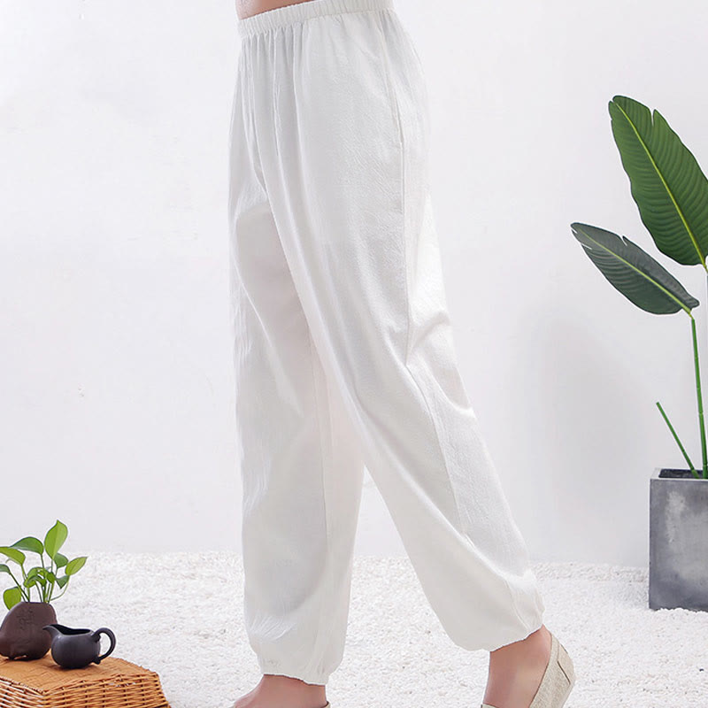 Buddha Stones Sommer-Trainingshose, einfarbig, Unisex, elastische Taille, Tai Chi, Qigong, mit Taschen - Weiße Frau - 3XL– PASSEND FÜR US/ UK/ AU/ EU– 2XL - image 4