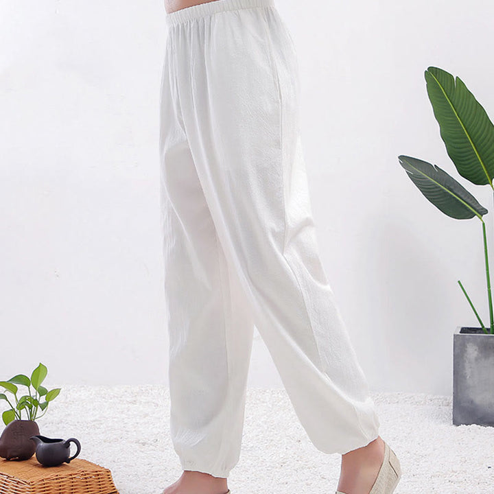 Buddha Stones Sommer-Trainingshose, einfarbig, Unisex, elastische Taille, Tai Chi, Qigong, mit Taschen - Weiße Frau - 3XL– PASSEND FÜR US/ UK/ AU/ EU– 2XL - image 4
