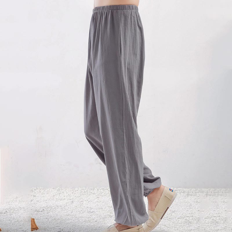 Buddha Stones Sommer-Trainingshose, einfarbig, Unisex, elastische Taille, Tai Chi, Qigong, mit Taschen - Graue Frau - 3XL– PASSEND FÜR US/ UK/ AU/ EU– 2XL - image 2