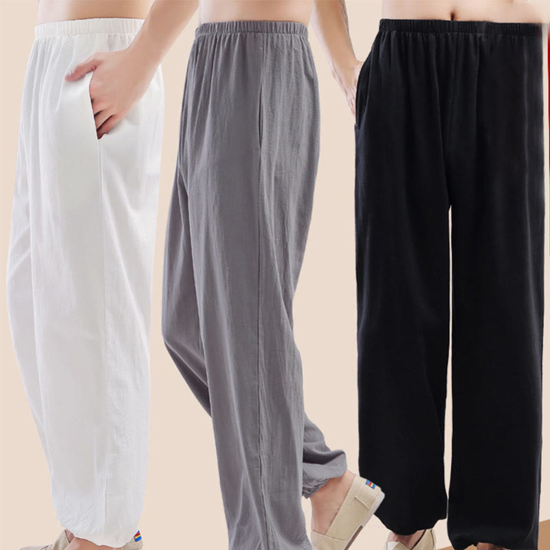 Buddha Stones Sommer-Trainingshose, einfarbig, Unisex, elastische Taille, Tai Chi, Qigong, mit Taschen - image 14
