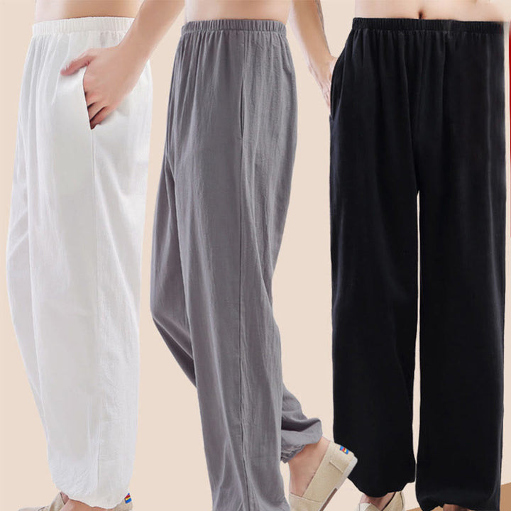 Buddha Stones Sommer-Trainingshose, einfarbig, Unisex, elastische Taille, Tai Chi, Qigong, mit Taschen - image 14