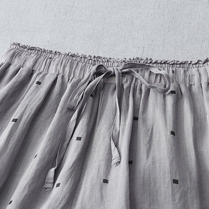 Buddha Stones Sommer-Hose aus lässigem Baumwollleinen mit weitem Bein und Taschen
