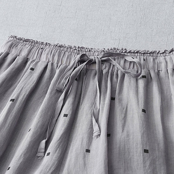 Buddha Stones Sommer-Hose aus lässigem Baumwollleinen mit weitem Bein und Taschen