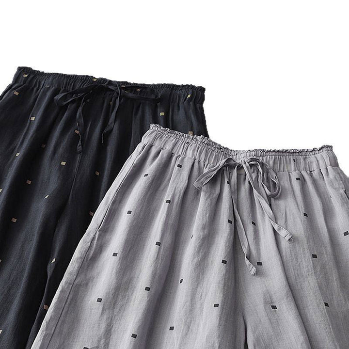 Buddha Stones Sommer-Hose aus lässigem Baumwollleinen mit weitem Bein und Taschen