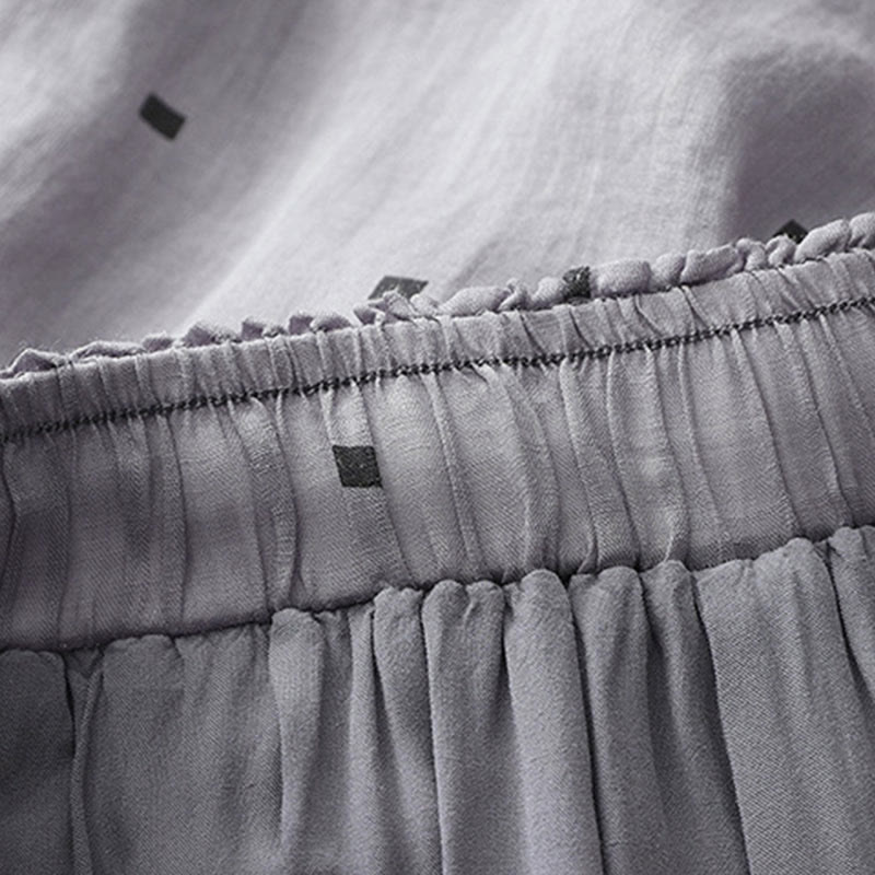 Buddha Stones Sommer-Hose aus lässigem Baumwollleinen mit weitem Bein und Taschen