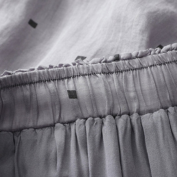 Buddha Stones Sommer-Hose aus lässigem Baumwollleinen mit weitem Bein und Taschen